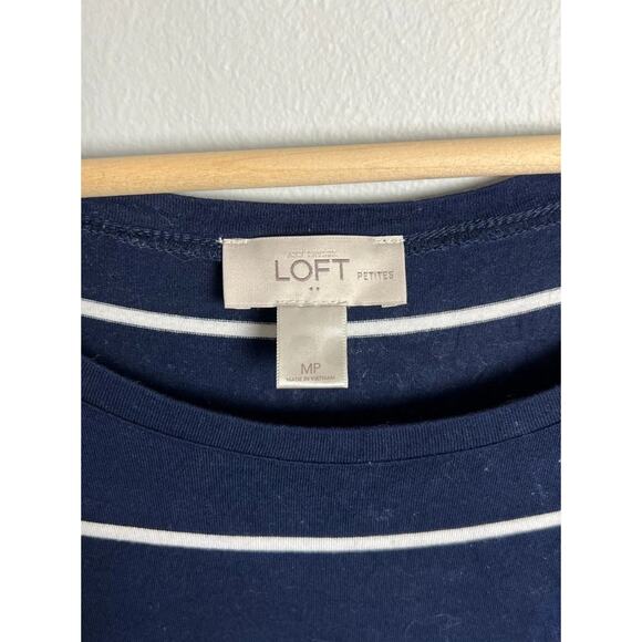 Loft Navy & White Striped T-Shirt Midi Dress Size MP Medium Petite Women’s - Picture 3 of 5
